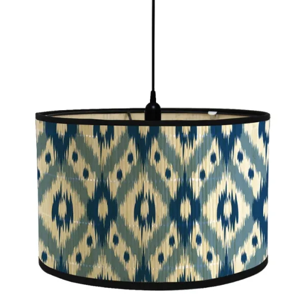 Abat Jour Bambou Abstrait Bleu et Beige