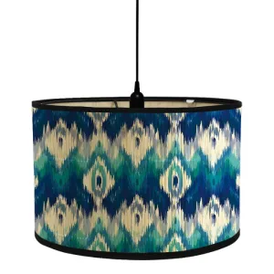 Abat Jour Bambou Abstrait Motif Bleu