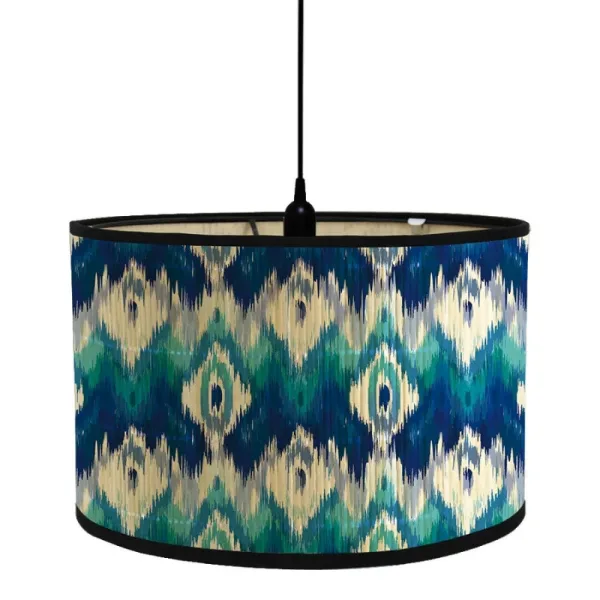 Abat Jour Bambou Abstrait Motif Bleu