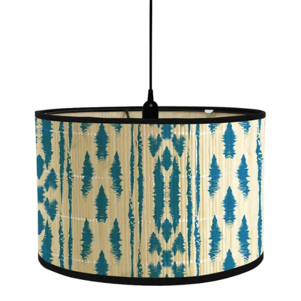 Abat Jour Bambou Motif Bleu