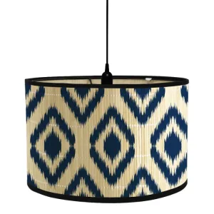 Abat Jour Bambou Motif Losange Bleu