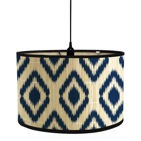 Abat Jour Bambou Motif Losange Bleu