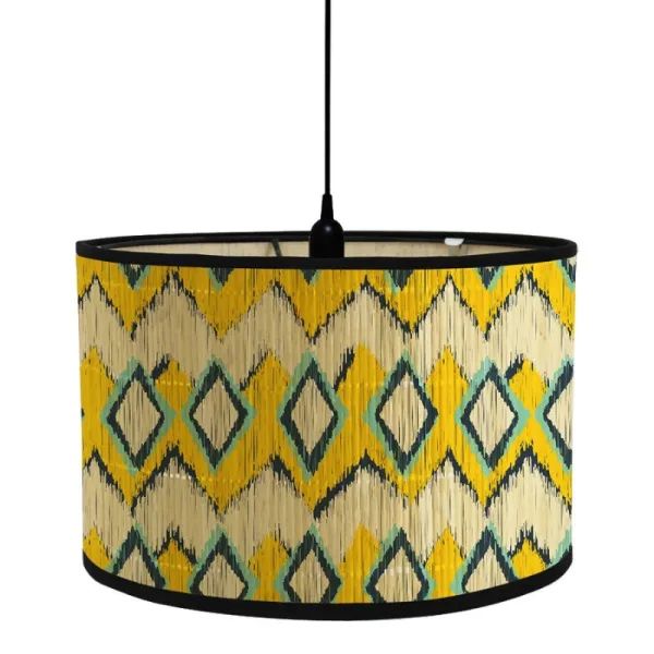 Abat Jour Bambou Motif Losange Jaune