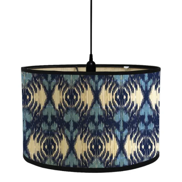 Abat Jour Bambou Oeil de Paon Bleu et Beige