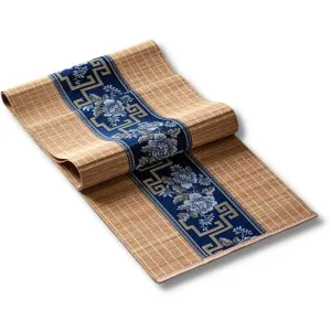 Set de table Bambou naturel motif bleu foncé