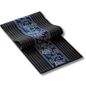 Set de table Bambou noir motif bleu foncé
