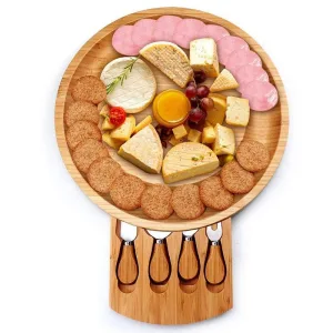 Plateau À Fromage Et Set De Couteaux En Bambou